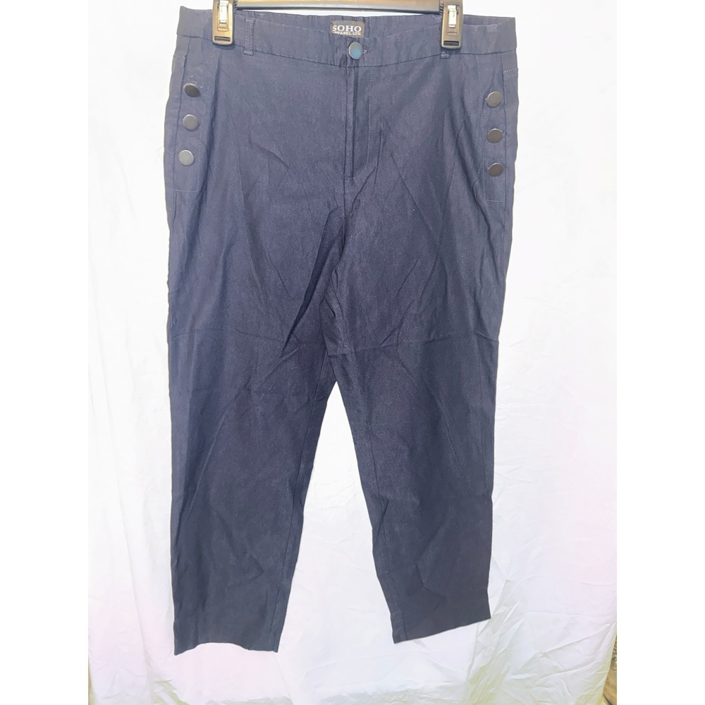 SOHO Apparel Navy Blue Sailor Button Cropped Pants‎ Womens 16 Stretch Trousers